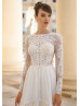 Ivory Lace Chiffon Boho Beach Wedding Dress